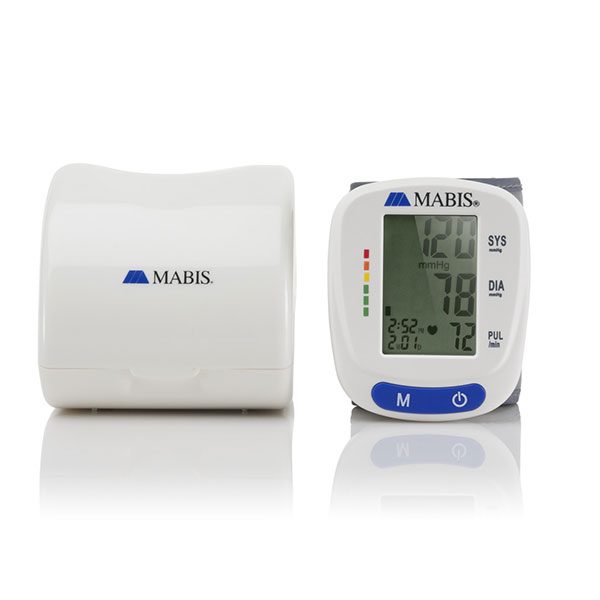 Mabis Universal Wrist Talking Blood Pressure Monitor, Visual BP Guide, 396 Reading Memory Storage for 4 Users, Protective Storage Case, 04-815-001